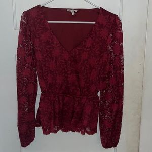 red lace top with cinched waist